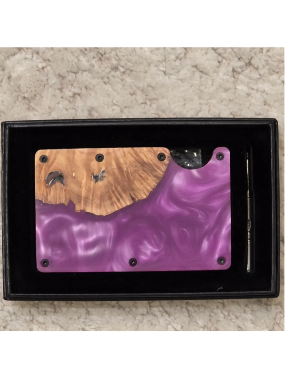 Men's Avant Wood Money Clip Wallet One Size Purple and Brown